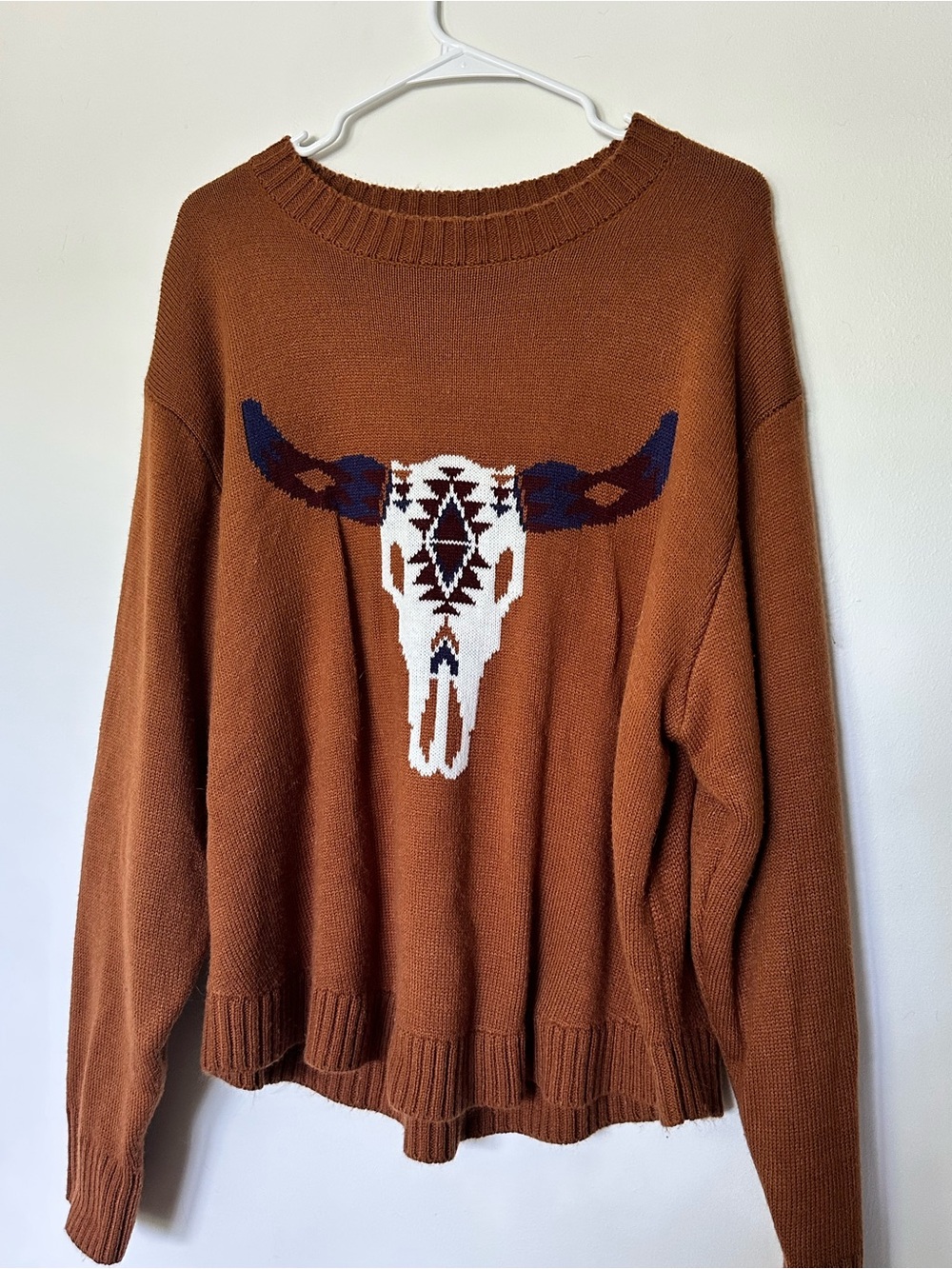 Wrangler Retro Rust Brown Southwestern Skull Knit Sweater